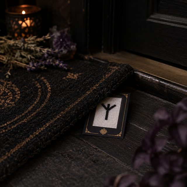 Algiz — Tucked under the doormat, guarding what's yours.